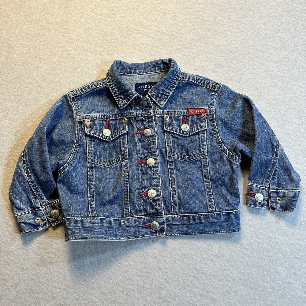 Vintage Baby Guess Denim‎ Jacket Blue Snap Front Classic Toddler Kids Size 2T